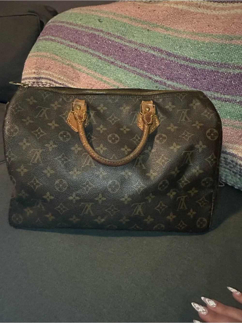 Louis Vuitton Monogram Canvas Satchel in Dark Brown with Tan Trim